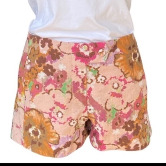J Crew Shorts Womens 0 Pink Brown Muted Fall Floral Hidden Pockets Woven Fabric - Picture 1 of 9
